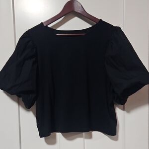 a new day Black Puff Sleeve Crop Top